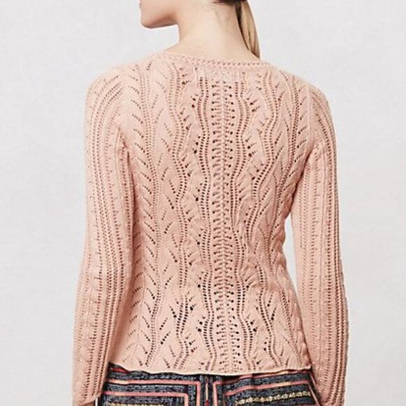 ANTHROPOLOGIE Rainier Sweater Cable-Knit Blush Pink - Picture 2 of 2